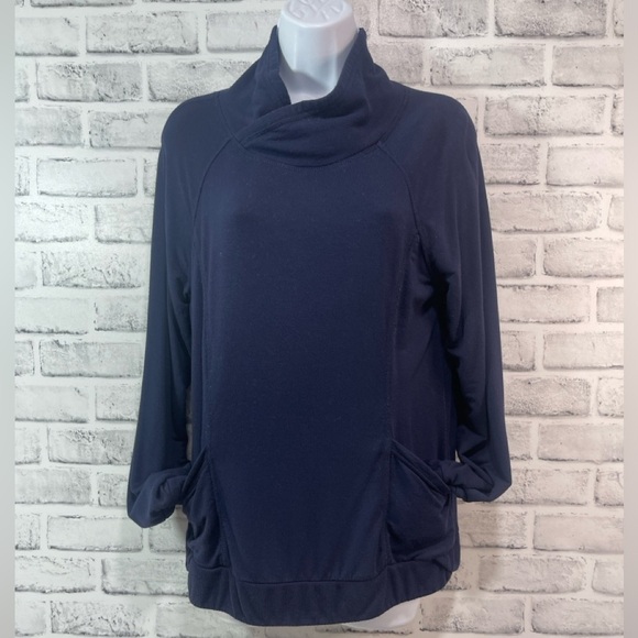 Yogalicious Blue Mock Turtleneck Thumb Hole Top Medium - Picture 1 of 8